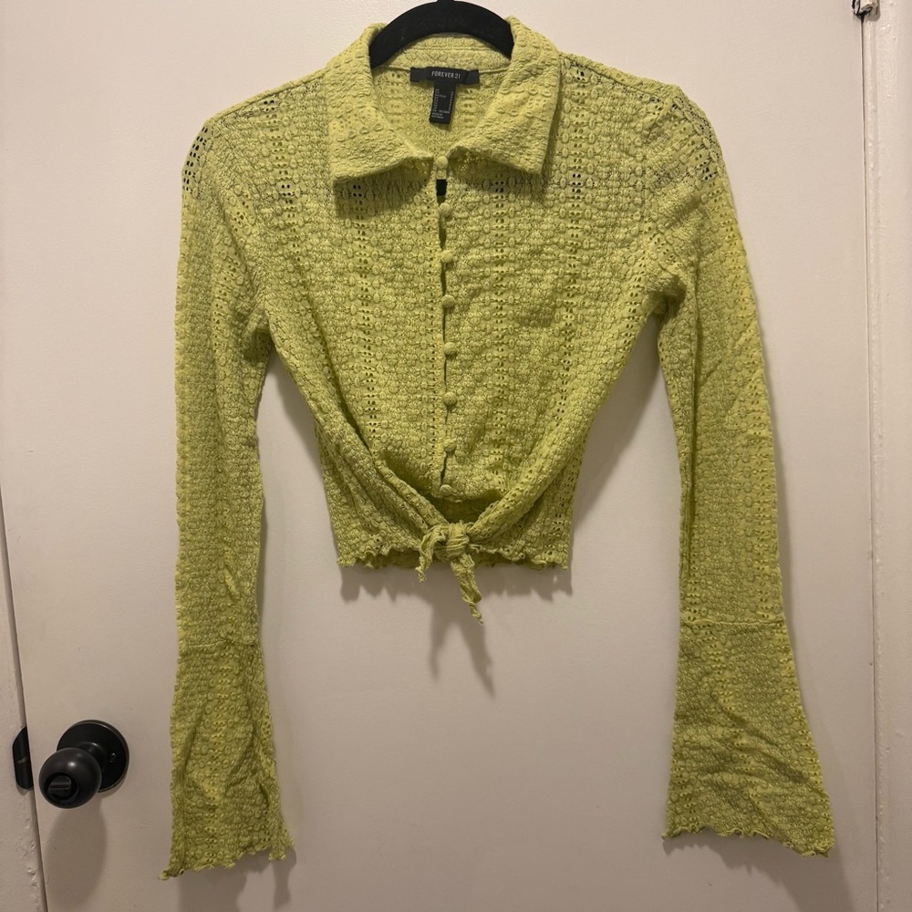 Lime Crochet Button Down Shirt